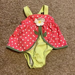 Gymboree pink polkadot flower one piece swimsuit
